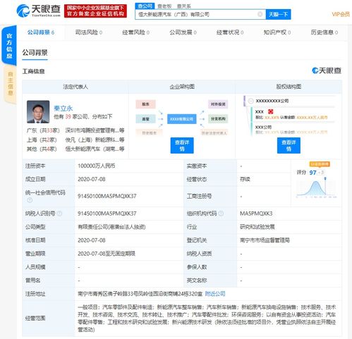 恒大新能源汽车成立两家新公司 注册资本总计15亿元